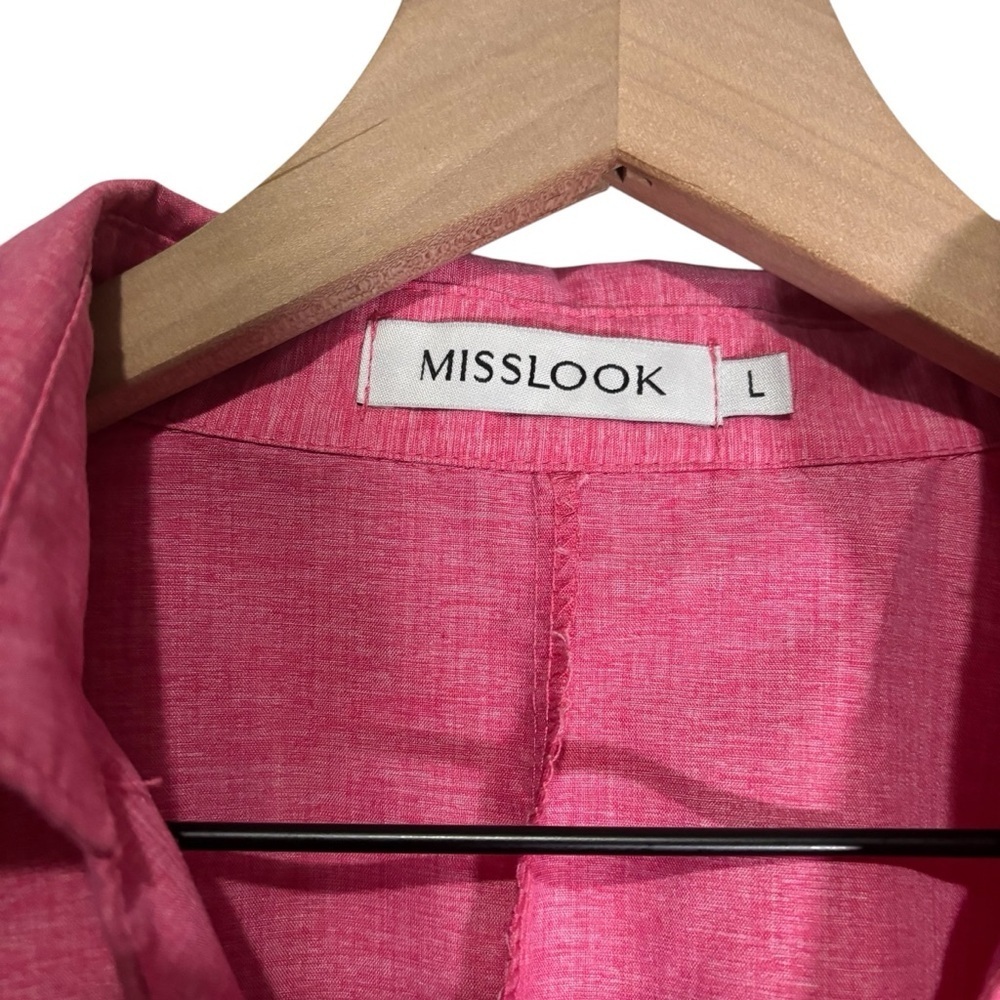 Pink Popover Tunic Top Large Cotton Blend Bell Sleeve Split Neck Boho Resort - Picture 4 of 15